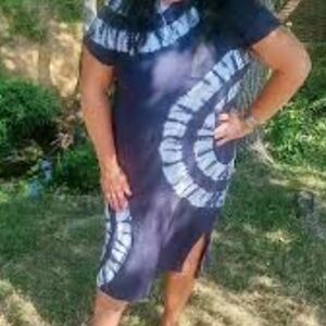 Time and Tru Navy Blue and White Tie Dye Swirl Midi Dress